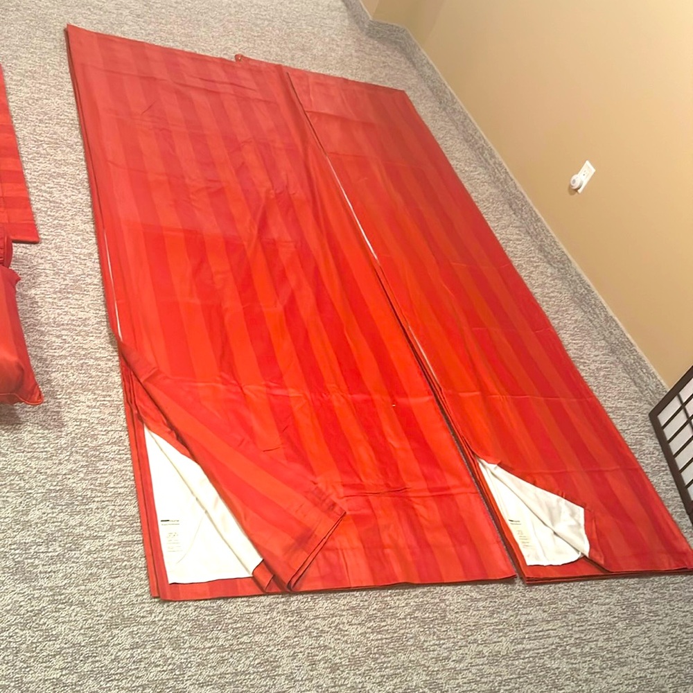 Red on red stripes curtains. Lines